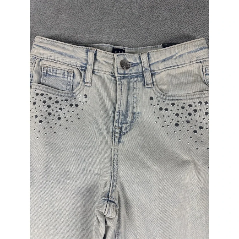 GAP Denim Girls' 70's Flare Stretch Adjustable Waist Studded Jeans Light 10 NWT